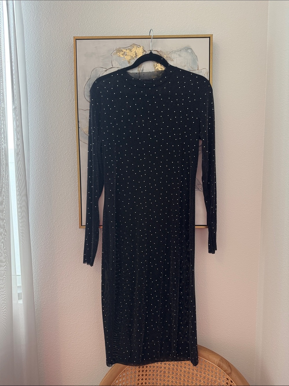6/14 Trixxi Black Long-Sleeve Rhinestone Midi Dress